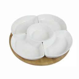Elama Signature Collection Lazy Susan Appetizer and Condiment Server Set, 6-Piece Stoneware thumbnail 1