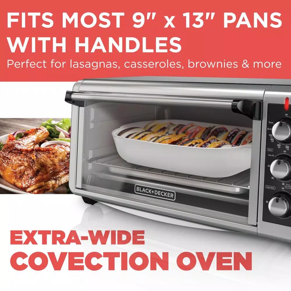 BLACK+DECKER 1500W 8-Slice Stainless Steel Convection Toaster Oven with Broiler
