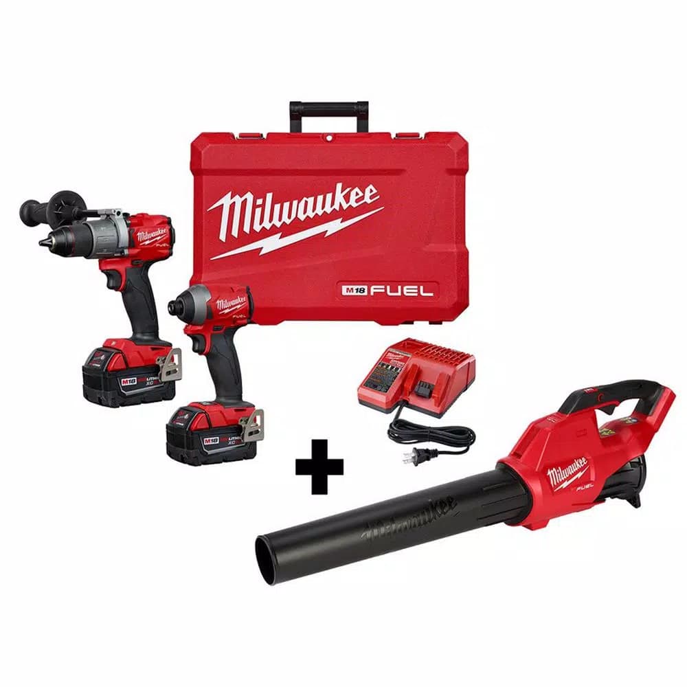 Milwaukee M18 FUEL 18V Brushless Hammer Drill, Impact Driver & Blower Combo Kit