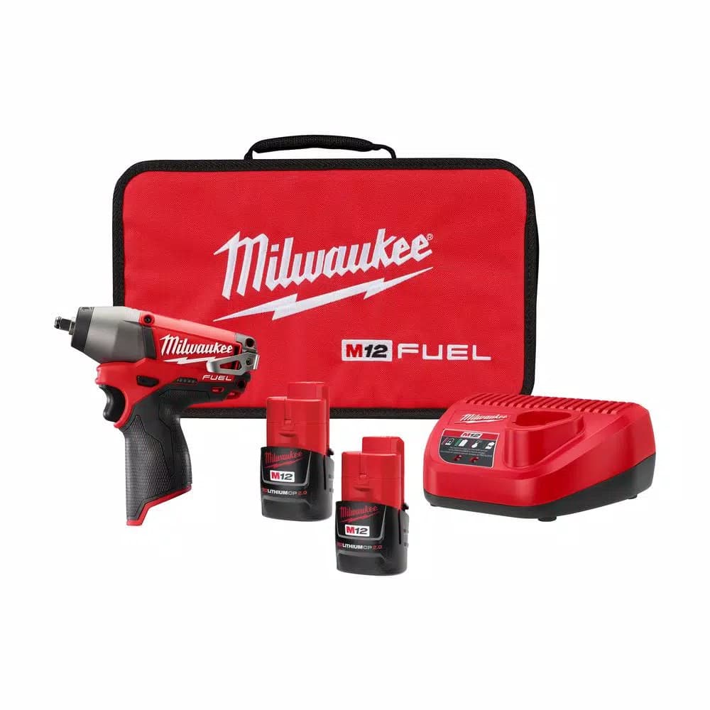 Milwaukee M12 FUEL 3/8 in. Brushless Cordless Impact Wrench Kit with Two 2.0 Ah Batteries and Charger