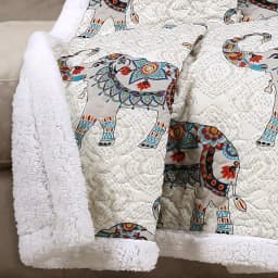 Lush Decor Hati Elephants Navy and Turquoise Sherpa Throw Blanket, Boho Animal Print thumbnail 2