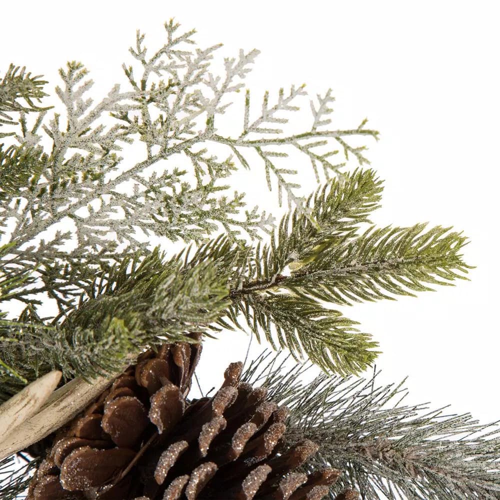 Glitzhome 24 in. Flocked Pinecone and Antler Artificial Christmas Wreath