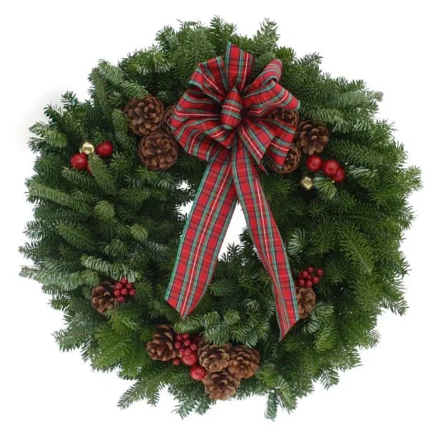 Worcester Wreath 20 in. Fresh Maine Balsam Fir Highland Wreath with Plaid Bow