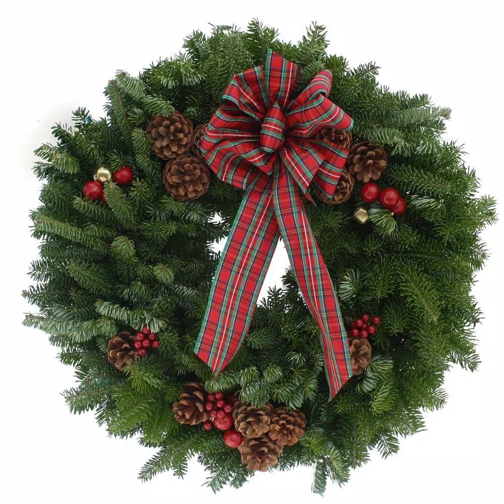 Worcester Wreath 20 in. Fresh Maine Balsam Fir Highland Wreath with Plaid Bow