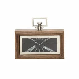 LITTON LANE Oak Brown and Silver Traditional Mango Wood Table Clock thumbnail 2