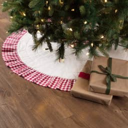 VHC Brands 48 in. Red Emmie Farmhouse Christmas Tree Skirt - Hand-Quilted Cotton with Ruffled Check Trim thumbnail 4