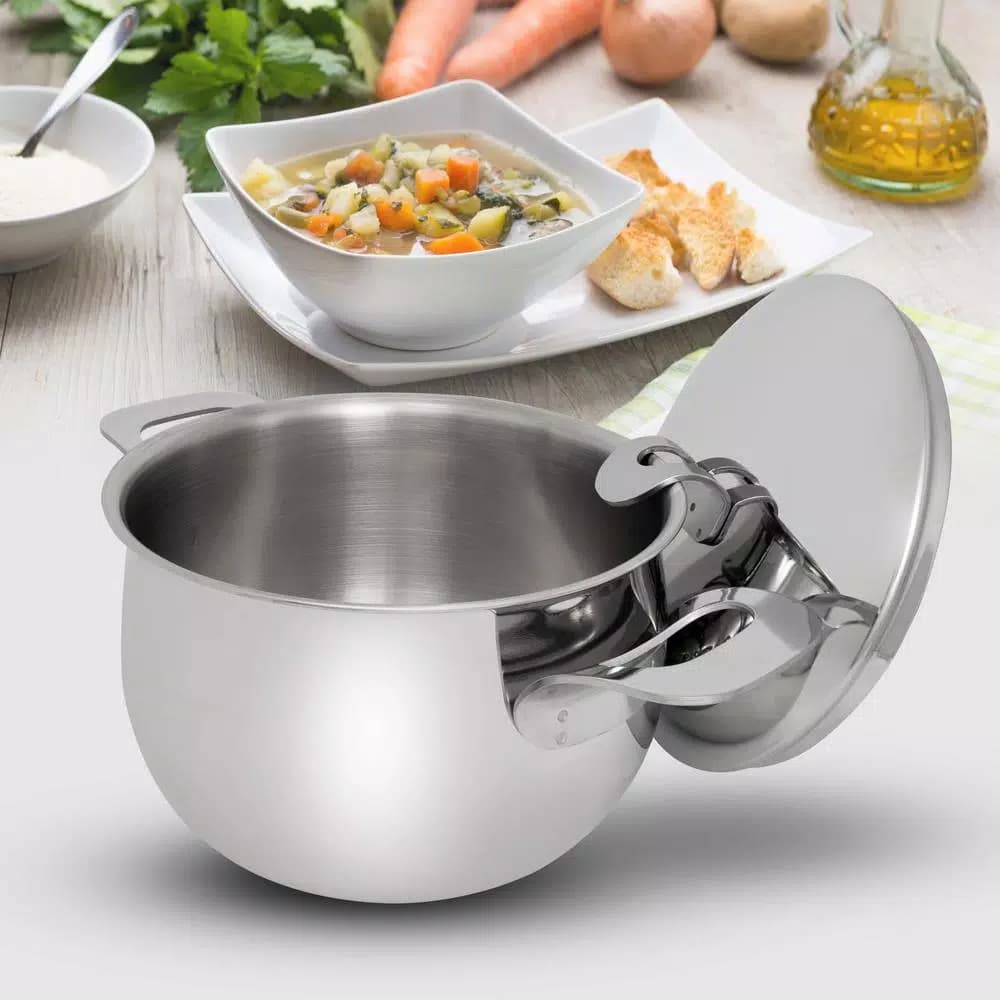 ExcelSteel Made in Italy 4 Qt Stainless Steel Stockpot Set with Sandwich Base, Induction Ready