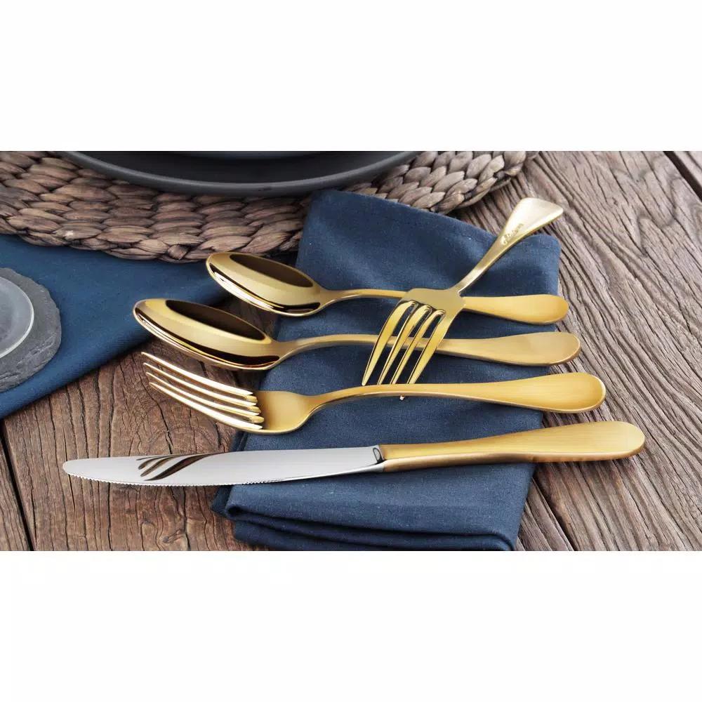 Artaste Rain 20-Piece 18/10 Stainless Steel Flatware Set, Gold Titanium Finish, Service for 4