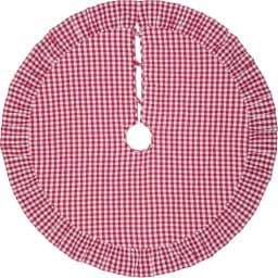 VHC Brands 48 in. Red Emmie Farmhouse Christmas Tree Skirt - Hand-Quilted Cotton with Ruffled Check Trim thumbnail 2