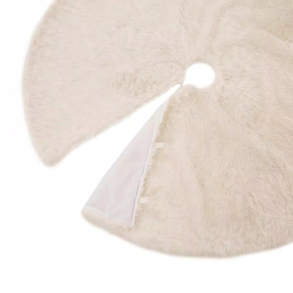 Glitzhome 48 in. White Plush Faux Fur Christmas Tree Skirt