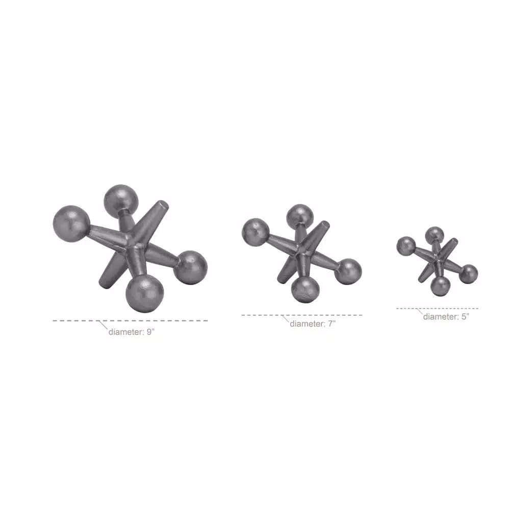 LITTON LANE Modern Reflections Metal Jack Stone Sculptures, Set of 3, Metallic Gray