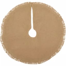 VHC Brands 21 in. Natural Burlap Christmas Tree Skirt with Fringed Edge and Reversible Taffeta thumbnail 1