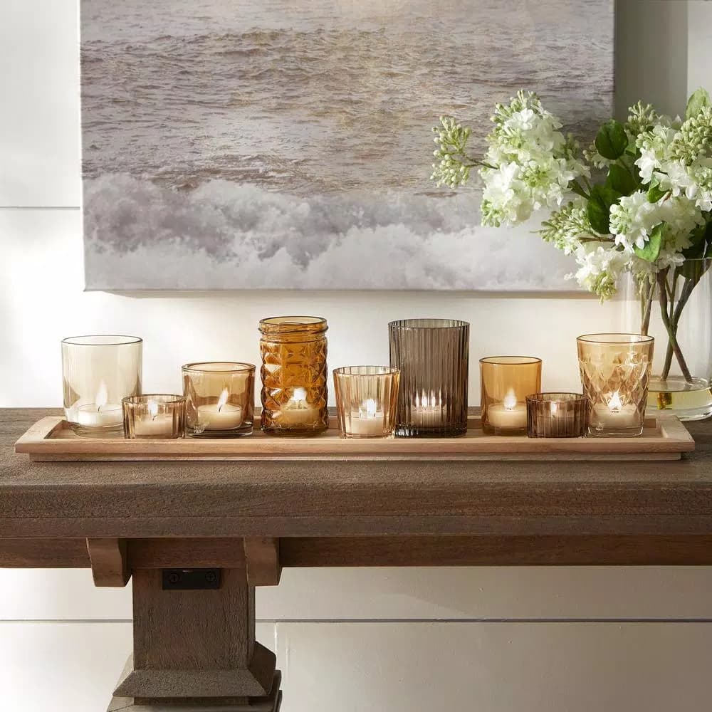 3R Studios Multi-Colored Glass and Wood Votive Candle Holder Tray Set