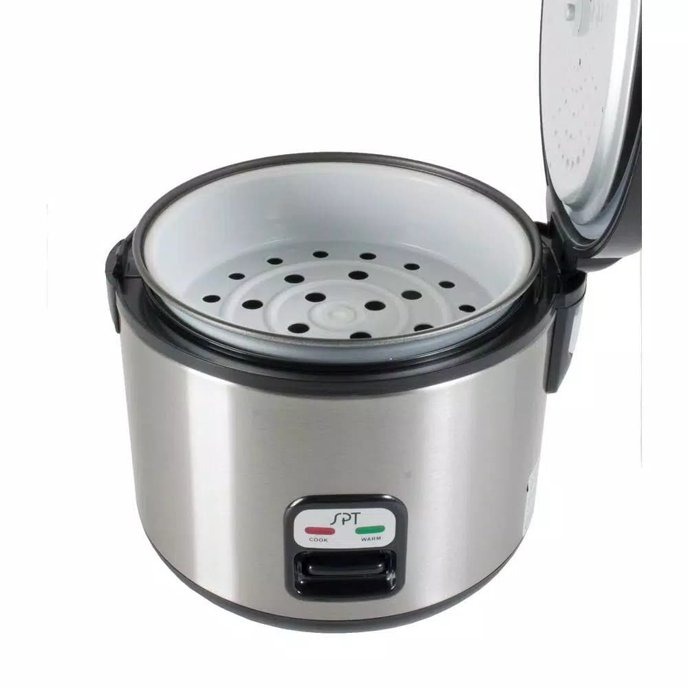 SPT 6-Cup Stainless Steel Rice Cooker and Slow Cooker with Steam Tray