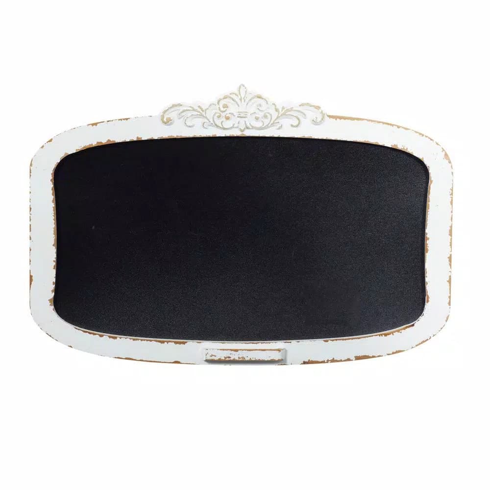 LITTON LANE Shabby Chic 28 in. Wooden Chalkboard Memo Board with Distressed Ivory Frame and Trinket Tray