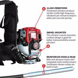 Tomahawk Power Tomahawk 1.6 HP Honda Gas Powered Concrete Vibrator with 10 ft. Flex Shaft Backpack thumbnail 4