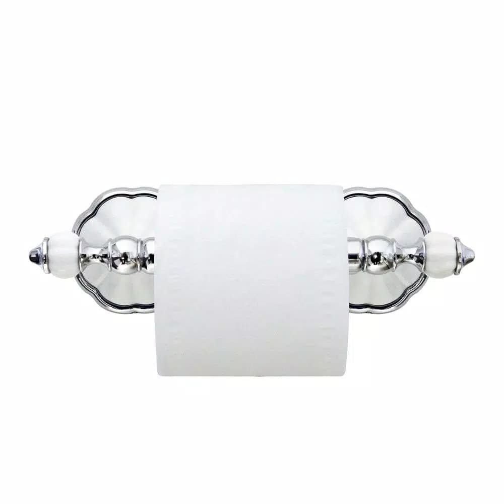 MODONA Flora Toilet Paper Holder, White Porcelain and Polished Chrome Stainless Steel Roller
