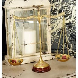 LITTON LANE 12 in. Polished Brass Equilibrium Scale Decor with Floral Embroidery and Wood Base thumbnail 5