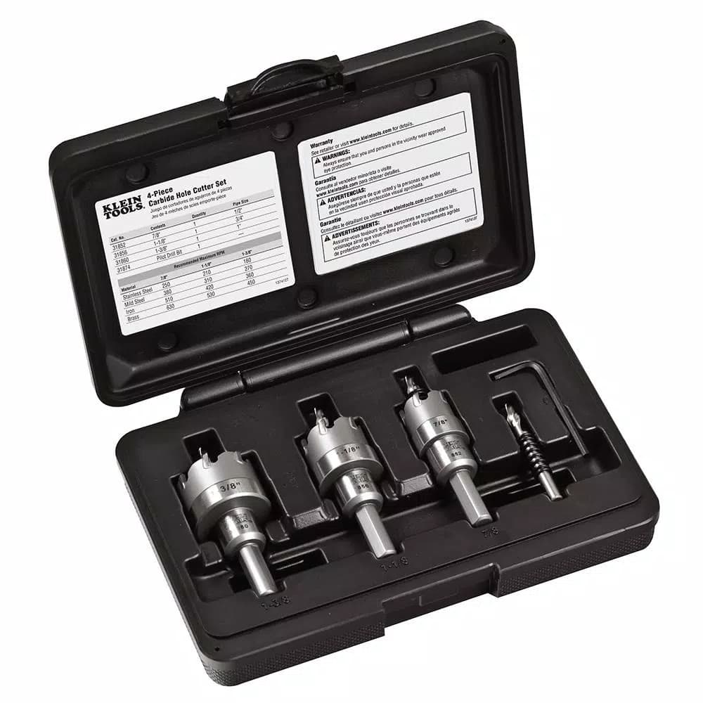 Klein Tools 4-Piece Carbide-Tipped Hole Cutter Set with Heavy Duty Carrying Case