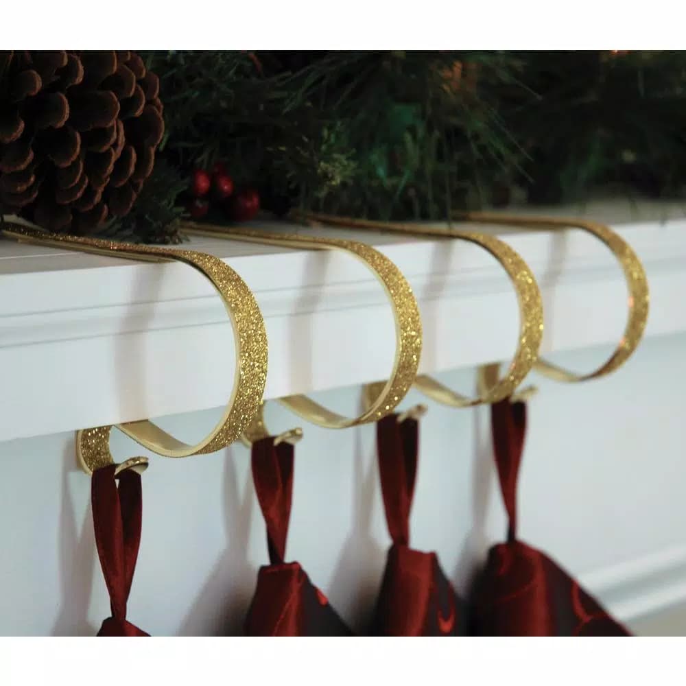 Original MantleClip Gold Glitter Steel MantleClip Stocking Holders, 2.5 in. (4-Pack)
