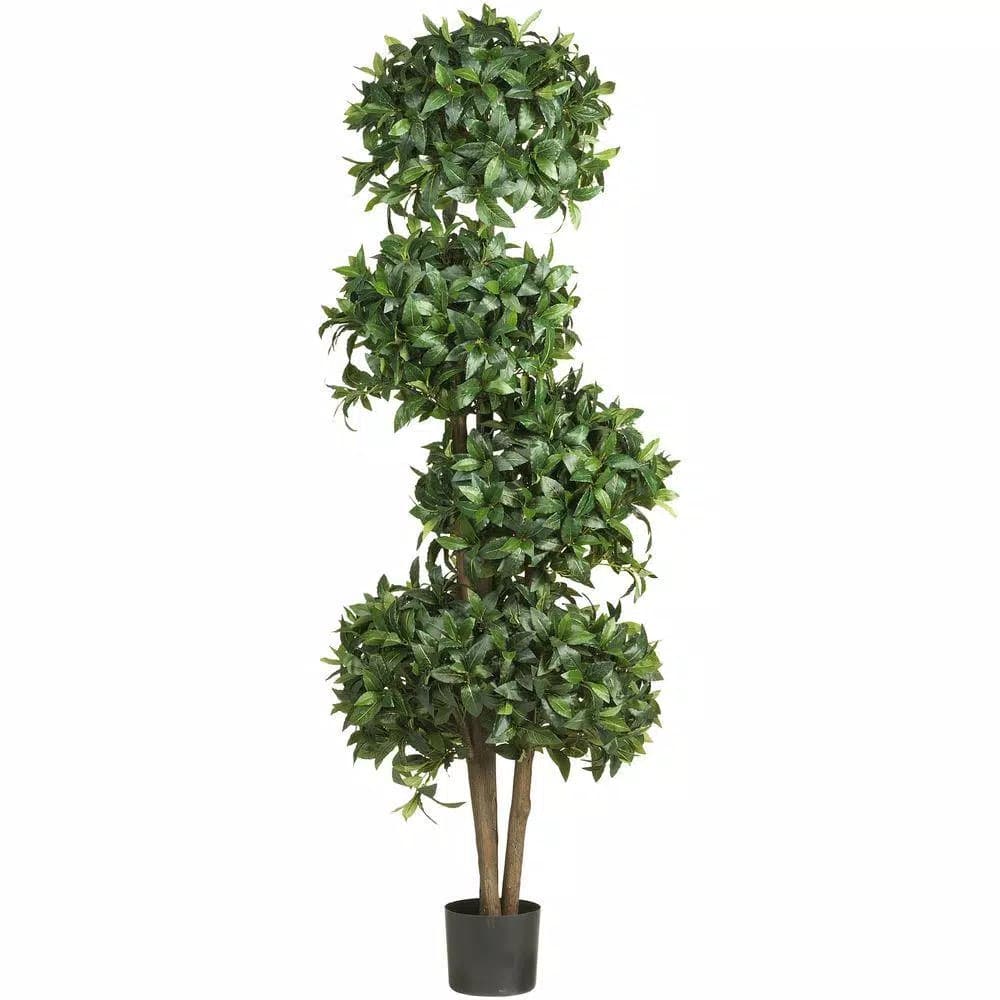 Nearly Natural 69 in. Green Sweet Bay Topiary Silk Tree with 4 Decorative Balls