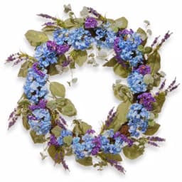 National Tree Company 32 in. Blue Hydrangea Flower Wreath with Green Leaves, Cottage Style thumbnail 1