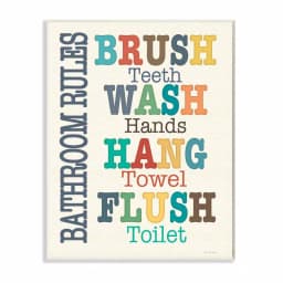 Stupell Industries Colorful Bathroom Rules Typography Wood Wall Art, 12.5 in. x 18.5 in. thumbnail 1