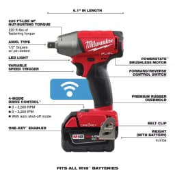 Milwaukee M18 FUEL ONE-KEY 1/2 in. Compact Impact Wrench Kit with (2) 5.0 Ah Batteries & Charger thumbnail 4