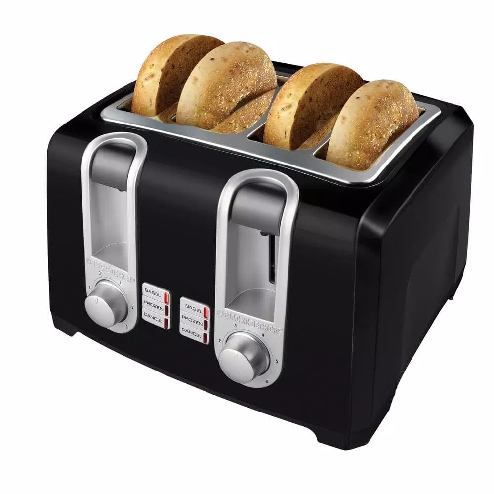 BLACK+DECKER 4-Slice Black Extra-Wide Slot Toaster with Browning Control and Dual Control Panels