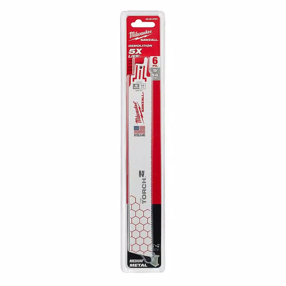 Milwaukee TORCH 9 in. 14 TPI Metal Cutting Reciprocating Saw Blades, Thick Body (6 Pack)