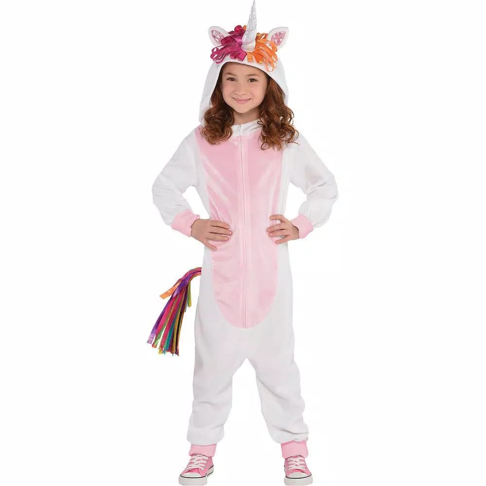 Amscan Zipster Unicorn 1-Piece Hooded Fleece Halloween Costume for Girls, Large