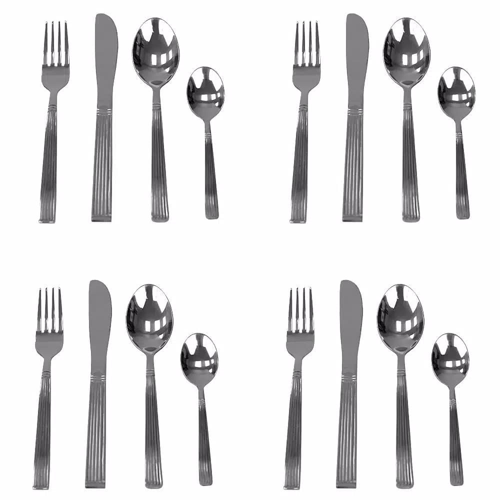 Unbranded Stripes 16-Piece 18/0 Stainless Steel Flatware Set, Silver Modern Silverware