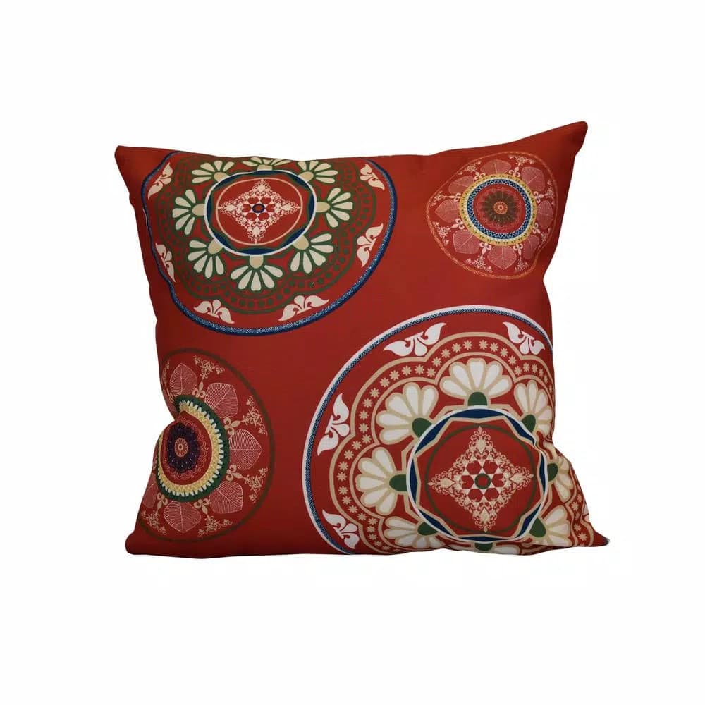 Unbranded E by Design Medallions Red Geometric 16 in. x 16 in. Throw Pillow