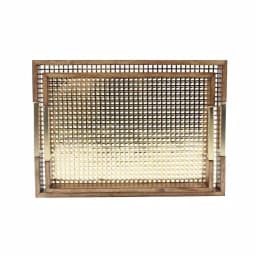 Kate and Laurel Hanneli Gold and Walnut Decorative Tray Set of 2 - Modern Glam Perforated Metal and Wood Trays thumbnail 2