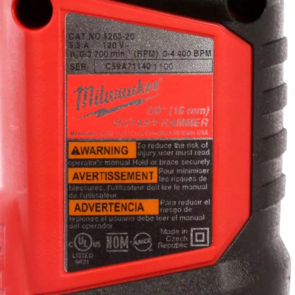 Milwaukee 5.5 Amp 5/8 in. SDS-Plus Corded Rotary Hammer Drill Kit with Case