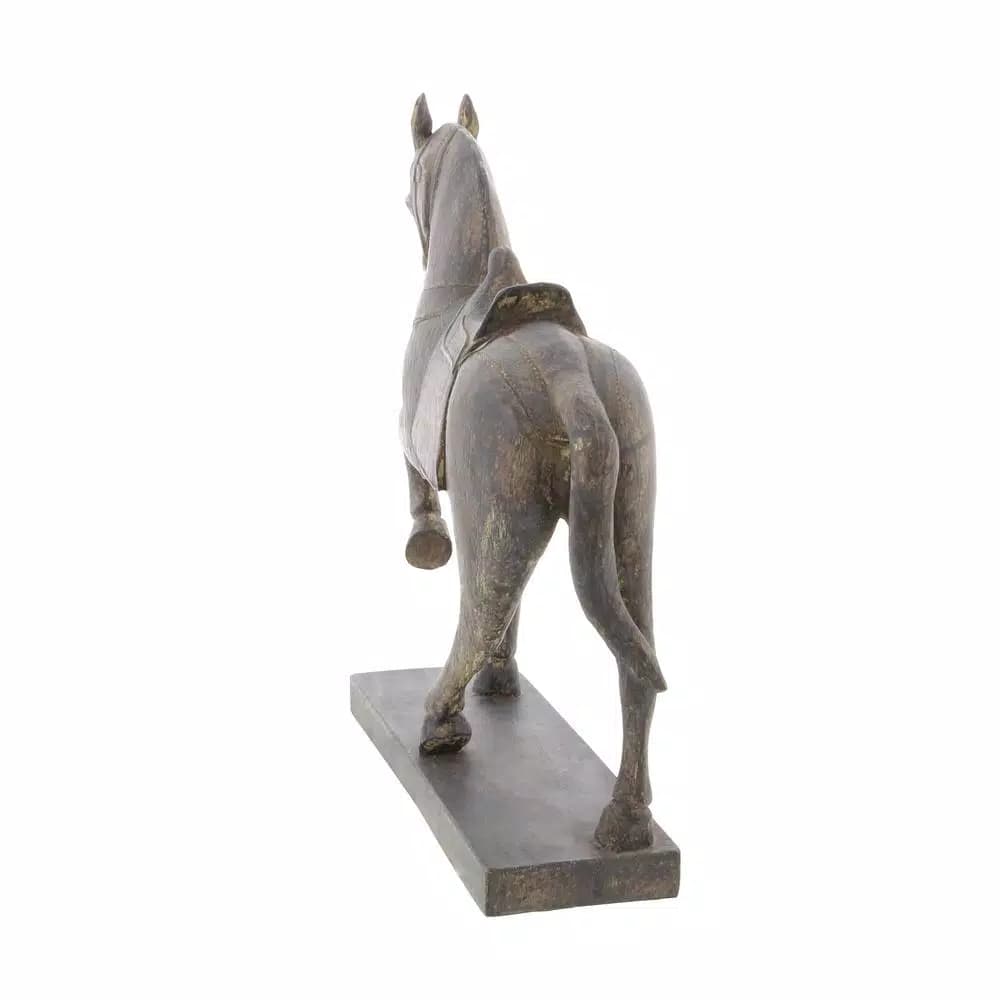 LITTON LANE 15 in. Decorative Horse Sculpture in Antique Brown Polystone