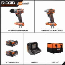RIDGID 18V SubCompact Brushless Drill Driver and Impact Driver Combo Kit with (2) 2.0 Ah Batteries thumbnail 2