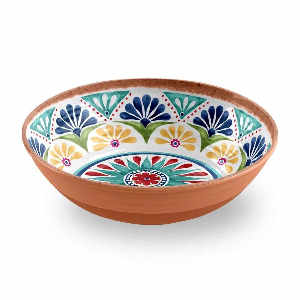 Unbranded Rio Medallion Low Melamine Serving Bowl, Shatterproof Earthenware Style, 142 fl. oz.