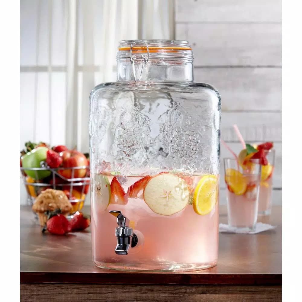 Style Setter Vineyard Glass Beverage Dispenser, 10 qt Clear Glass