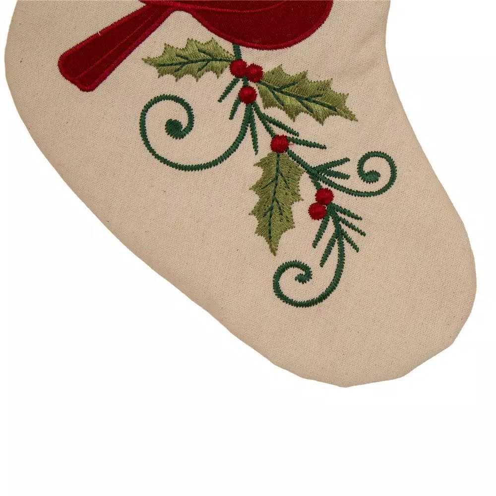 Glitzhome 21 in. Red Cardinal Embroidered Christmas Stockings, Polyester & Linen Blend (2-Pack)