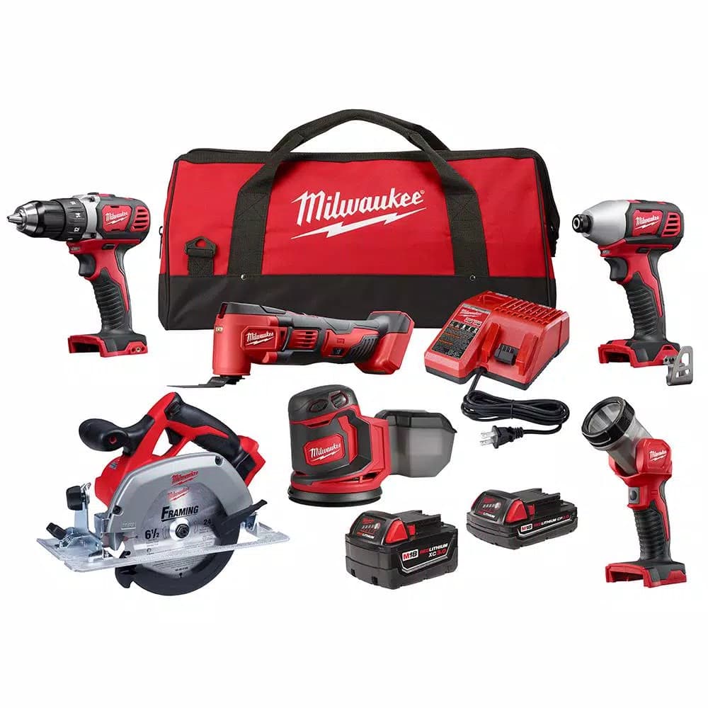 Milwaukee M18 18V Lithium-Ion Cordless 6-Tool Combo Kit with 2 Batteries and Charger