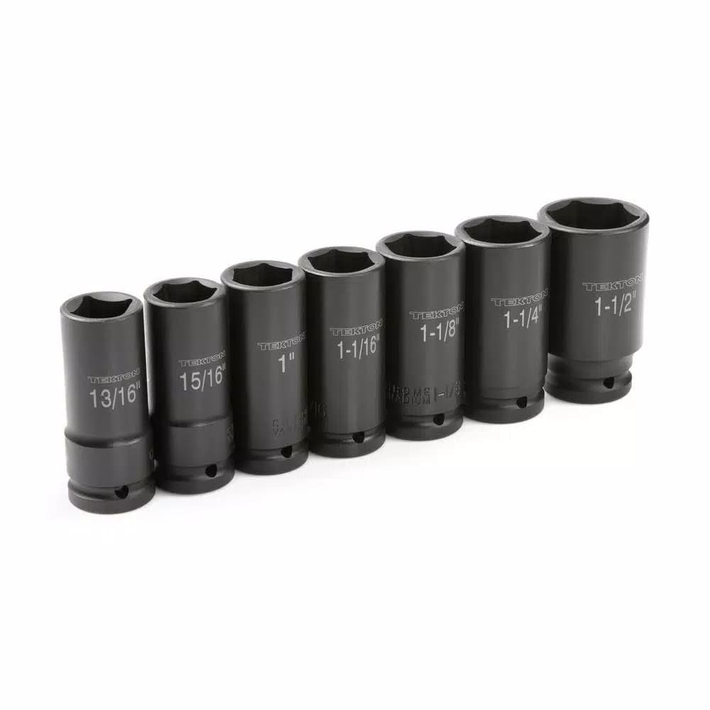 TEKTON 3/4 in. Drive Deep Impact Socket Set, 13/16 in. - 1-1/2 in., 7-Piece SAE Set