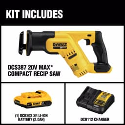 DEWALT 20V MAX Cordless Compact Reciprocating Saw Kit with 2.0Ah Battery and Charger thumbnail 2