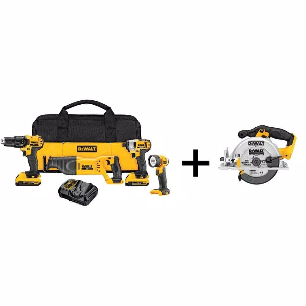 DEWALT 20V MAX Cordless 5-Tool Combo Kit with (2) 2.0 Ah Batteries and 6-1/2 in. Circular Saw