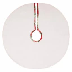 VHC Brands 21 in. HO Holiday Cherry Red Plaid Cotton Christmas Tree Skirt with Gold Embroidery thumbnail 2