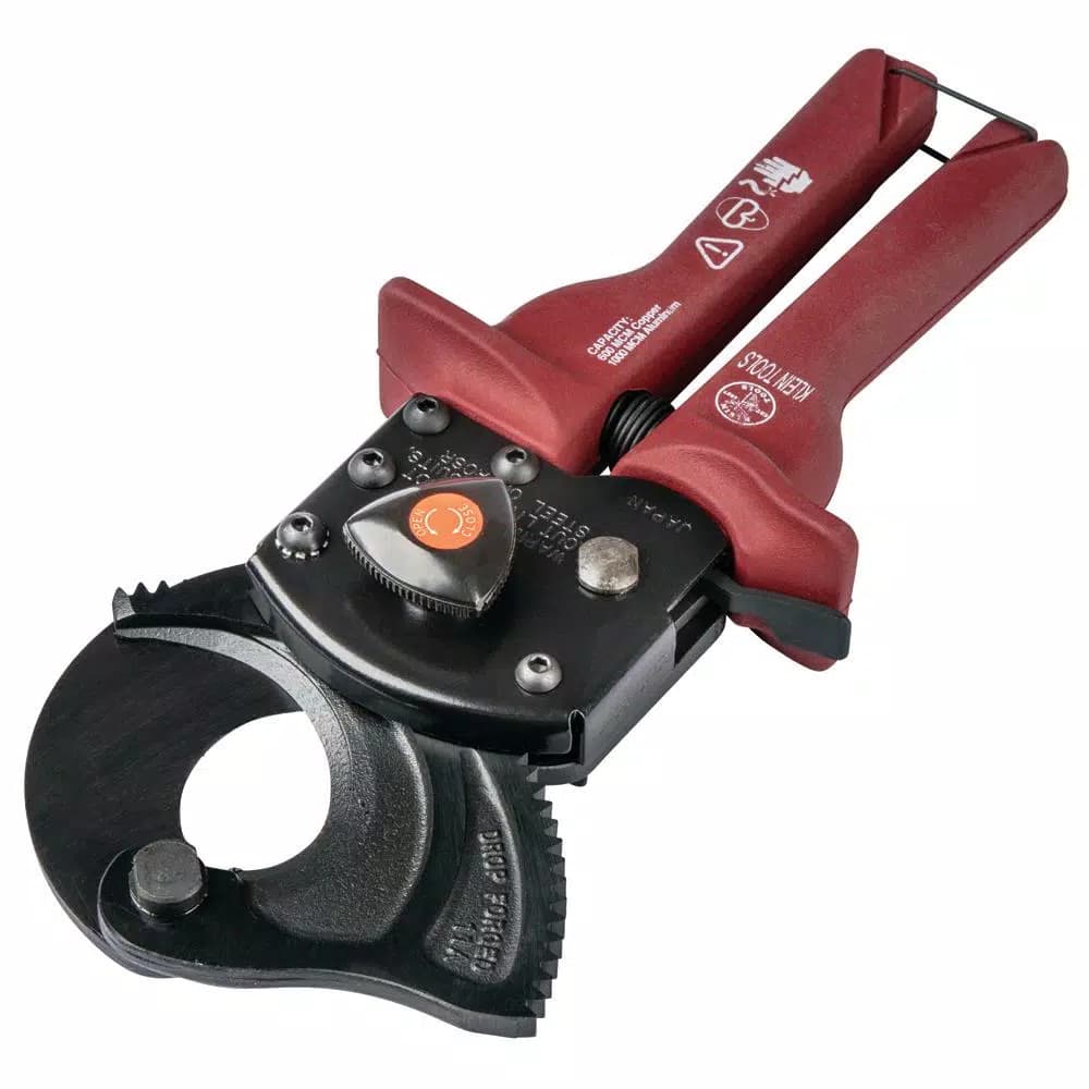 Klein Tools Compact Ratcheting Cable Cutter - High-Leverage Hand Tool for Copper, Aluminum & Communication Cables