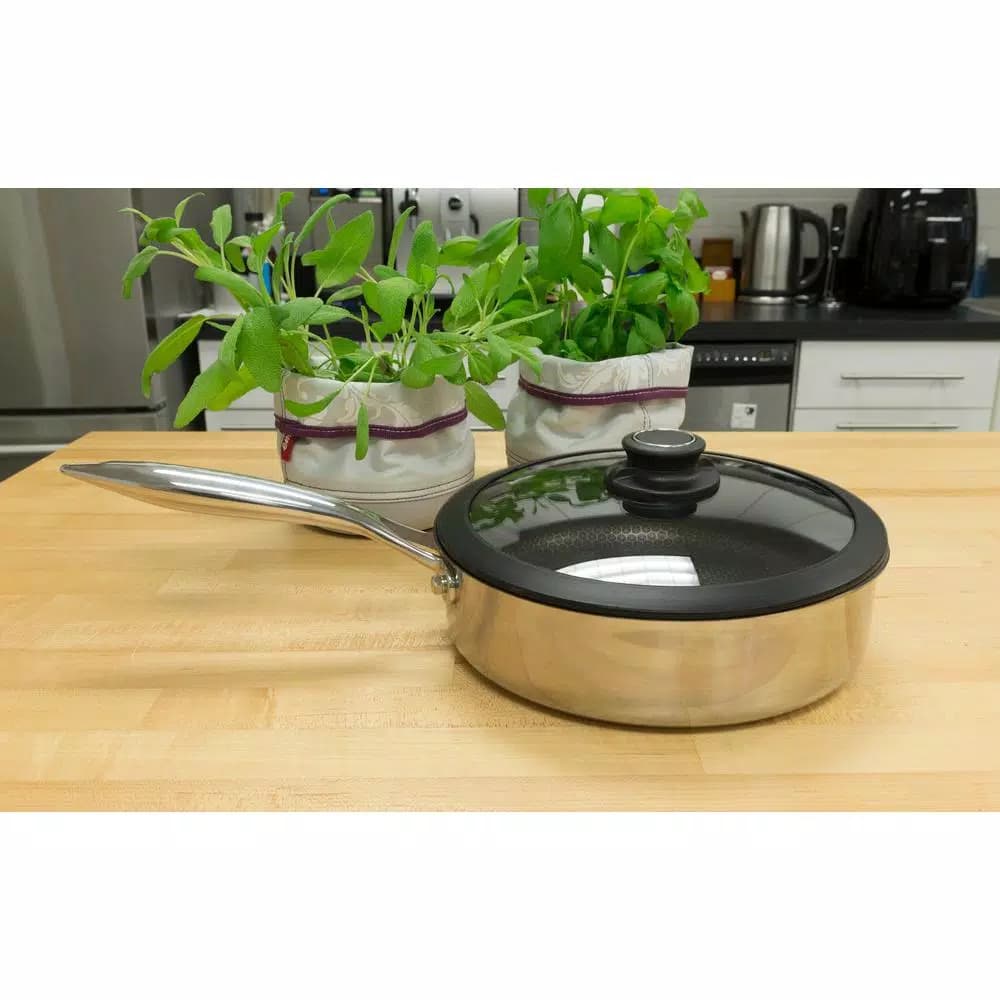 Black Cube 4.5 qt. Stainless Steel Hybrid Nonstick Saute Pan with Glass Lid