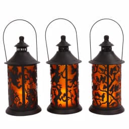 Gerson Set of 3 Halloween Metal Themed Lanterns with LED Flameless Candles, 14.17 in. thumbnail 1