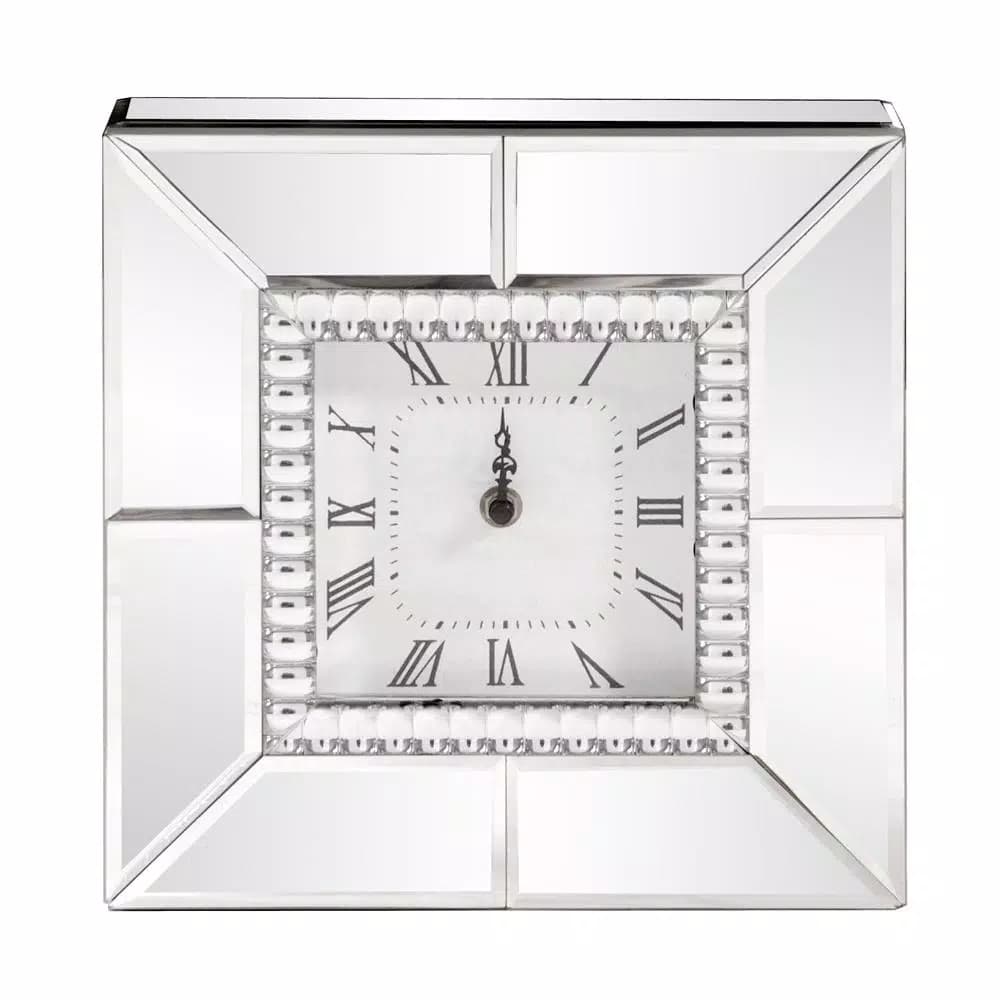 Unbranded Mirrored Table Clock with Beaded Glass Border and Roman Numerals