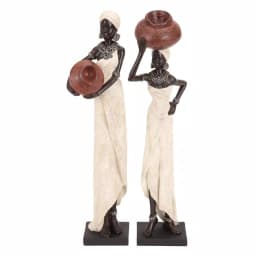 LITTON LANE Traditional African Lady Sculptures with Urns - Ivory Polystone Statues (2-Pack) thumbnail 1